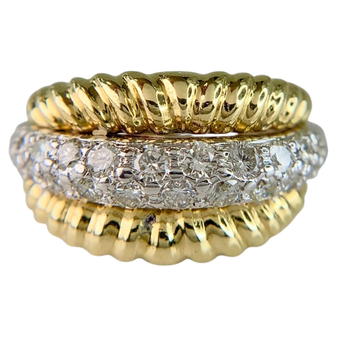 1980s Diamond 18k Two Tone Dome Ring
