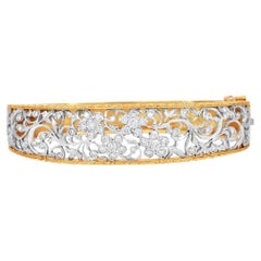 1980S Diamond 18K Two Tone Gold Floral Lace Bangle