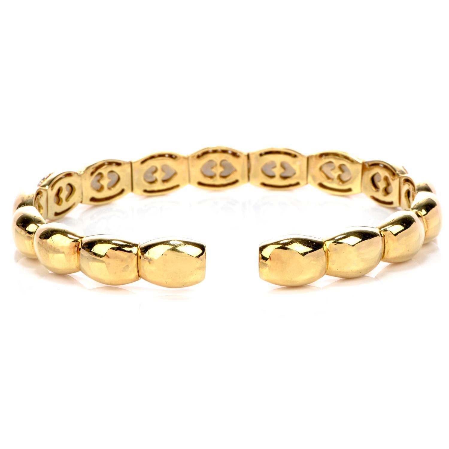 Women's 1980s Diamond 18 Karat Yellow Gold Cuff Bangle Bracelet