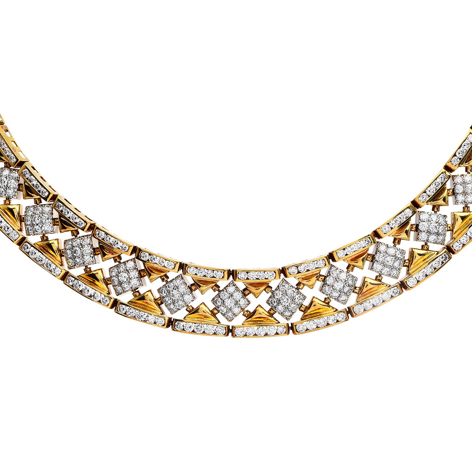 Modern 1980's Diamond 18K Yellow Gold Elegant Hourglass Link Choker Necklace