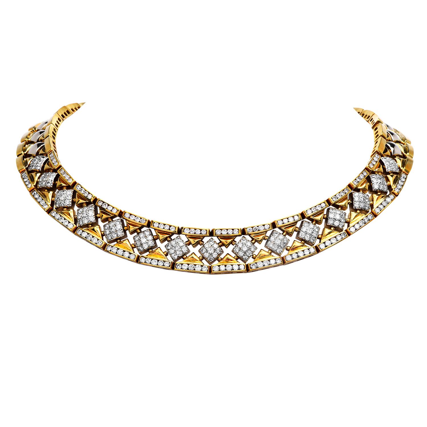 1980's Diamond 18K Yellow Gold Elegant Hourglass Link Choker Necklace 1