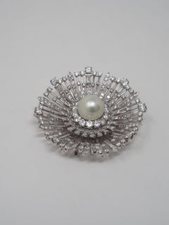 1980s Diamond and South Sea Pearl Starburst Brooch