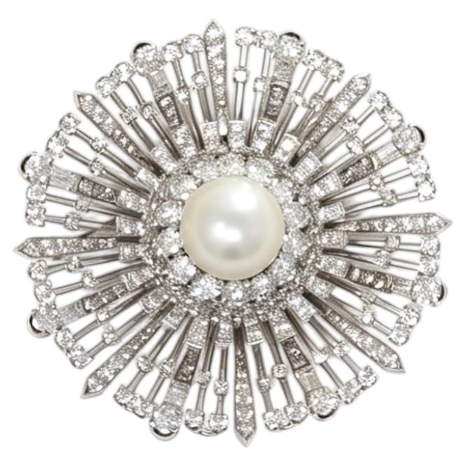 Broche en étoile en diamant et perle des mers du Sud des années 1980