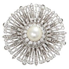 1980s Diamond and South Sea Pearl Starburst Brooch