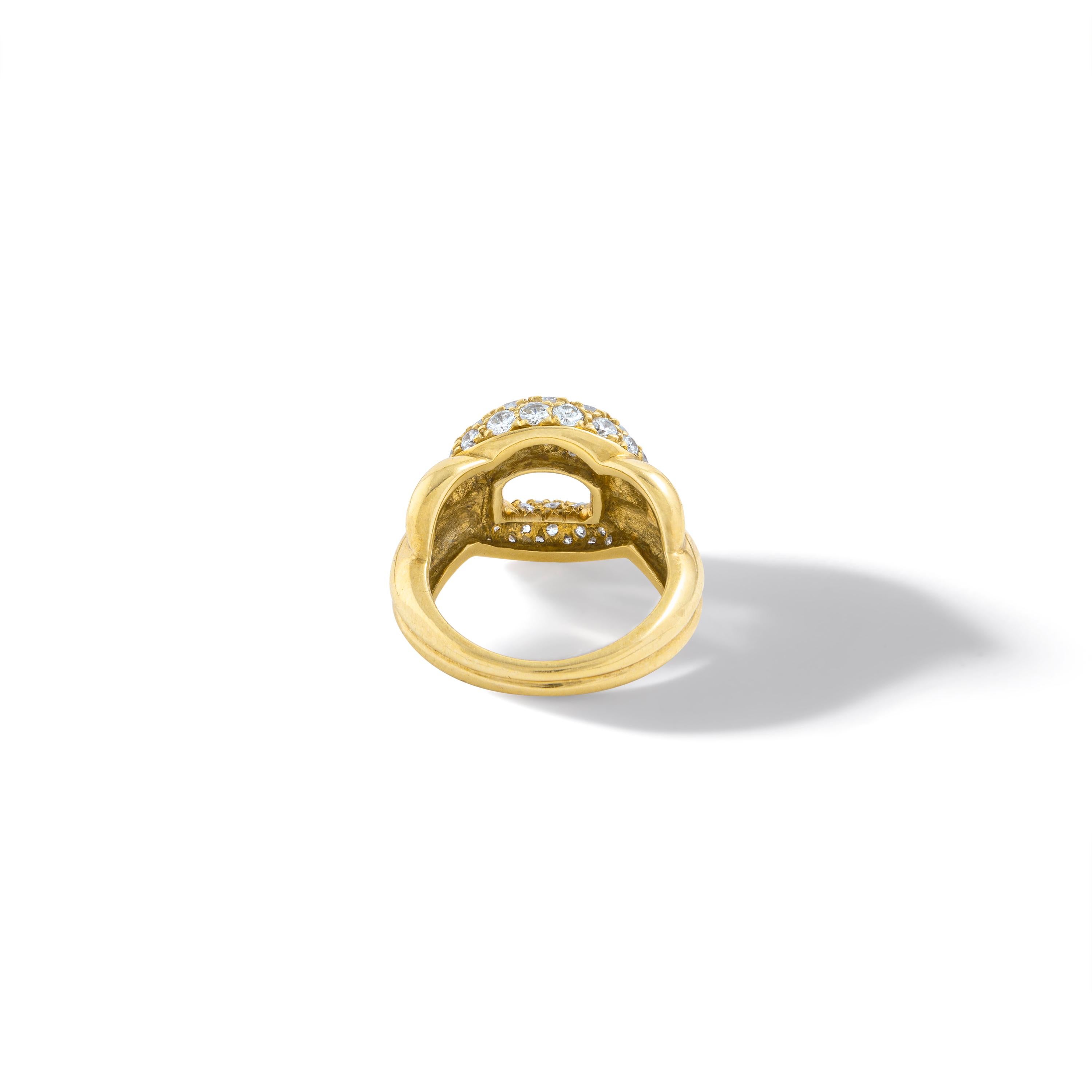 Women's or Men's Diamond Yellow Gold Ring 1980S For Sale