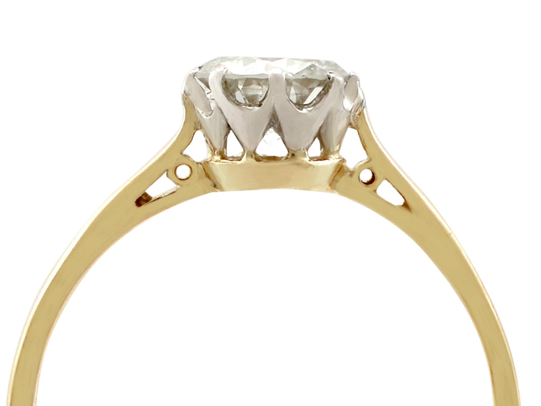 Round Cut 1980s Diamond and Yellow Gold White Gold Set Solitaire Ring 