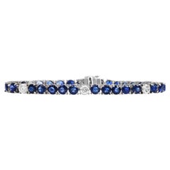 1980S Diamond & Blue Sapphire Platinum Line Tennis Link Bracelet