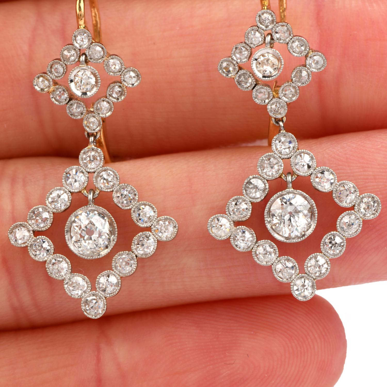 Women's 1980s Diamond Chandelier Platinum 18 Karat Gold Dangle Drop Earrings