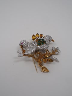 1980s Diamond, Emerald and Yellow Sapphire Bird Brooch in Gold