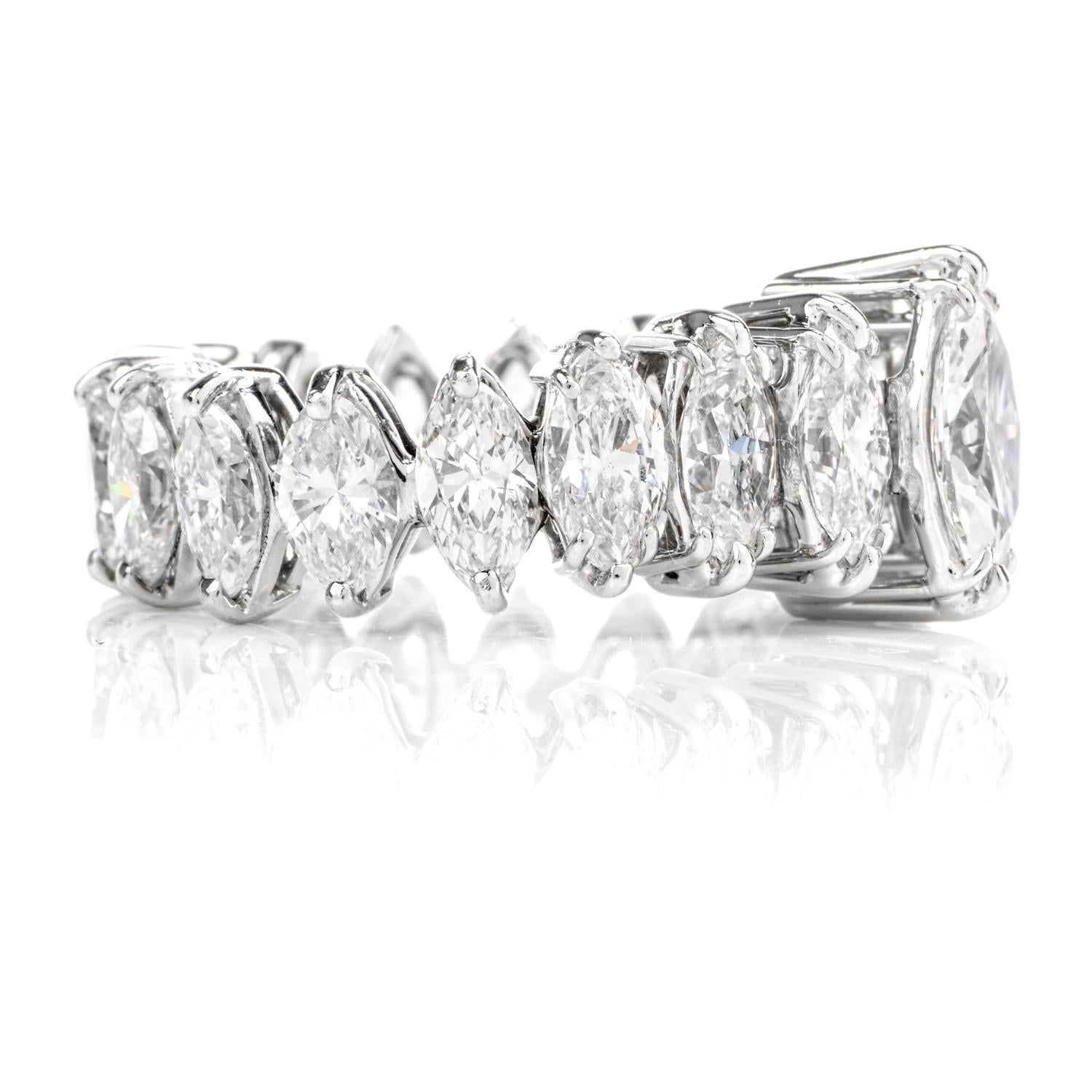 1980s Diamond Eternity Platinum Marquise Engagement Ring In Excellent Condition In Miami, FL