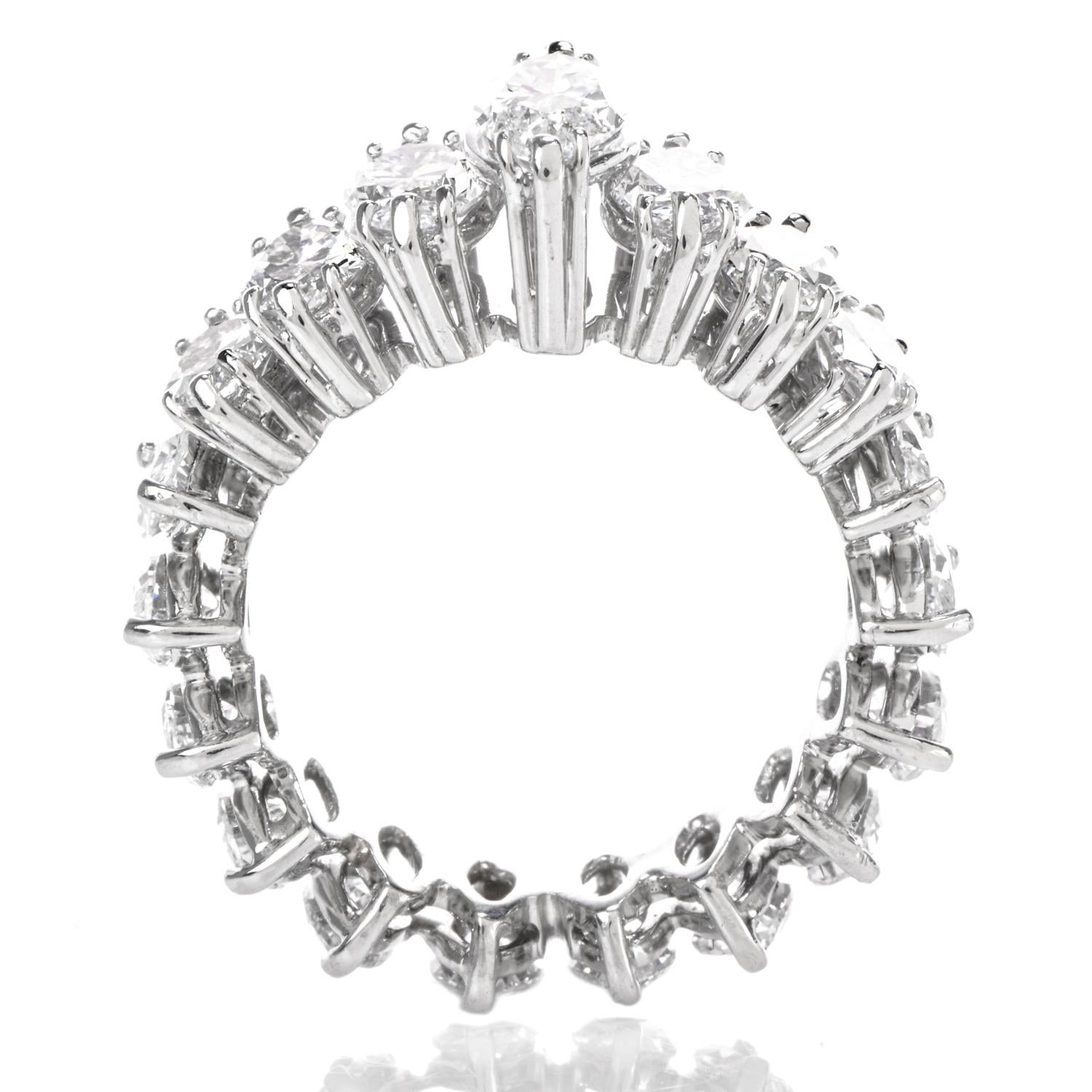 1980s Diamond Eternity Platinum Marquise Engagement Ring 1