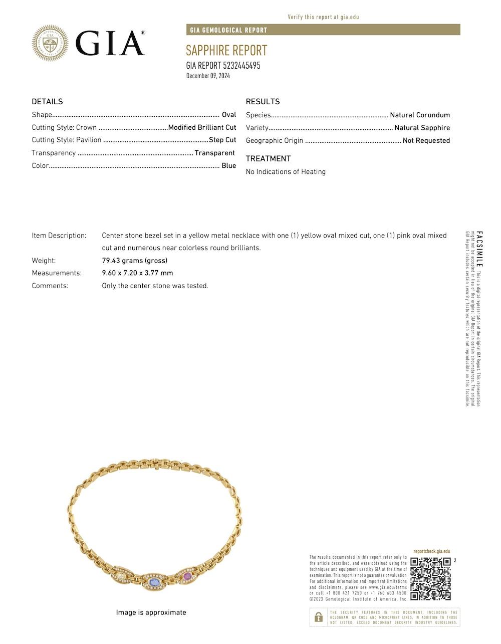 Retro 1980s Diamond GIA No-Heat Sapphire 18k Gold Choker Necklace For Sale