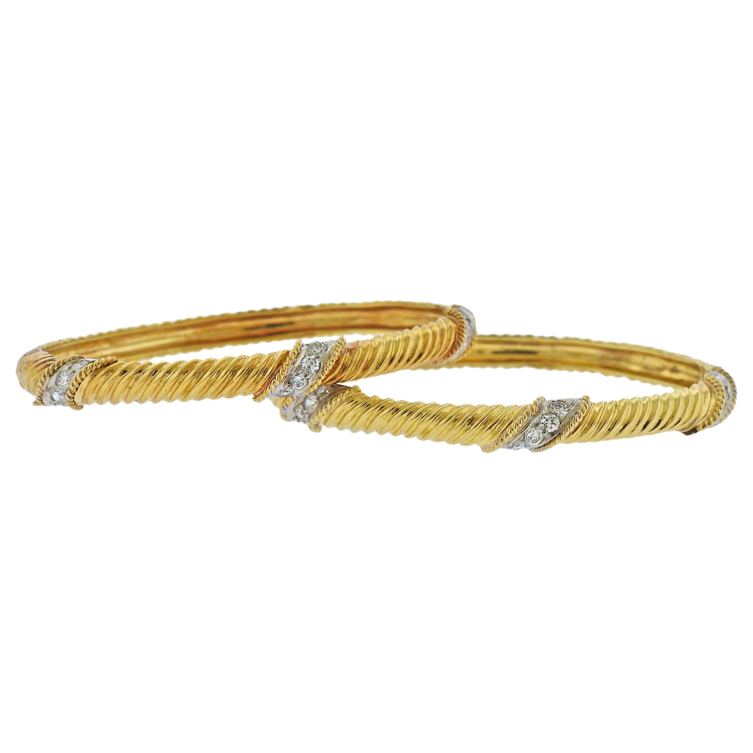 1980s Diamond Gold Bangle Bracelet Set For Sale