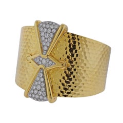 1980s Diamond Gold Corset Cuff Bracelet