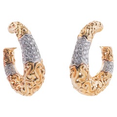 1980s Diamond Gold Hoop Earrings