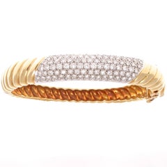 1980s Diamond Gold Platinum Bangle Bracelet
