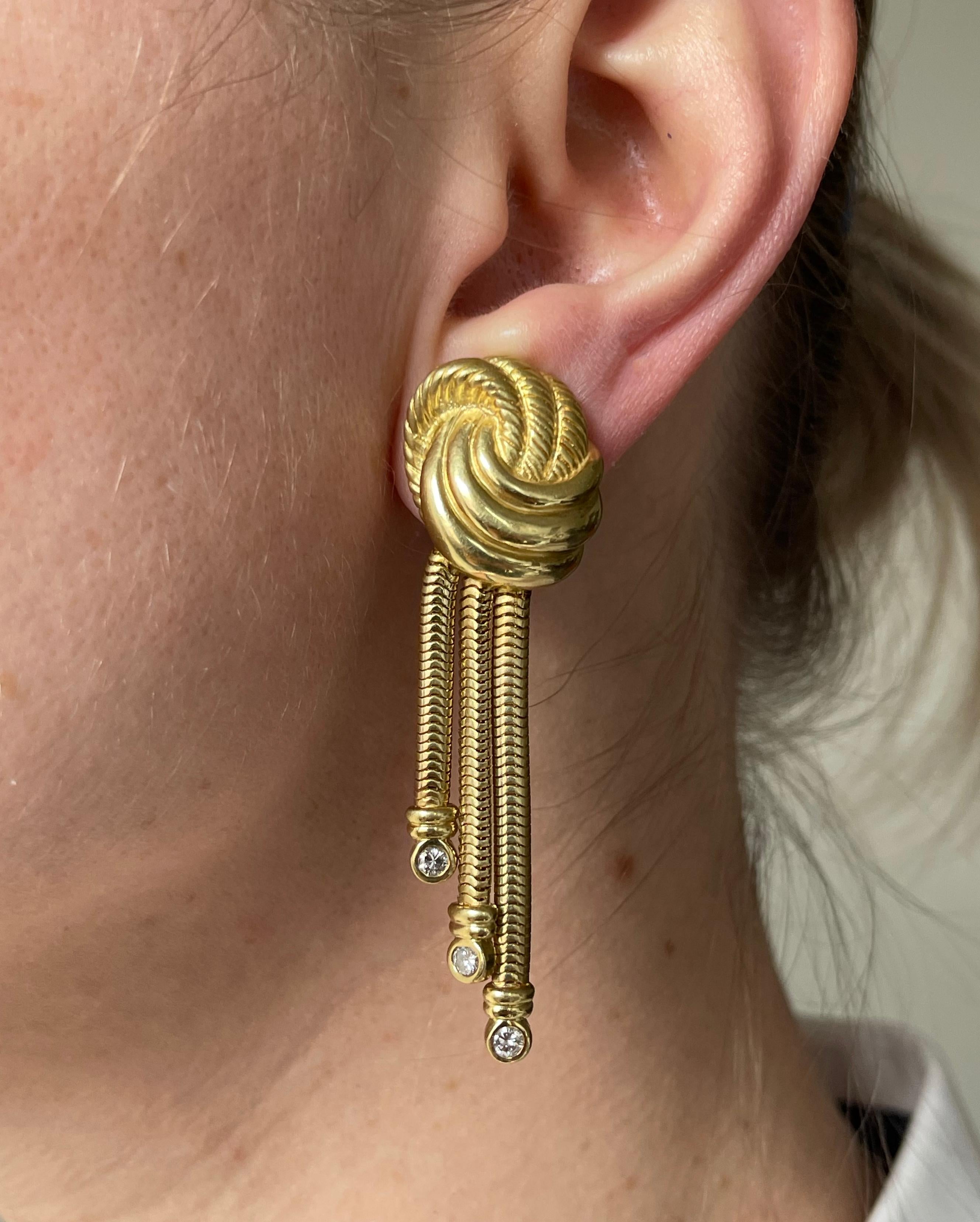 Women's 1980s Diamond Gold Tassel Drop Earrings For Sale