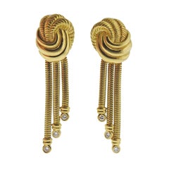 Vintage 1980s Diamond Gold Tassel Drop Earrings