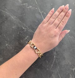 1980's Diamond Onyx 18 Karat Tri-Colored Gold Vintage Horsebit Bracelet