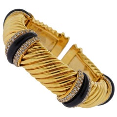 1980s Diamond Onyx Gold Cuff Bracelet