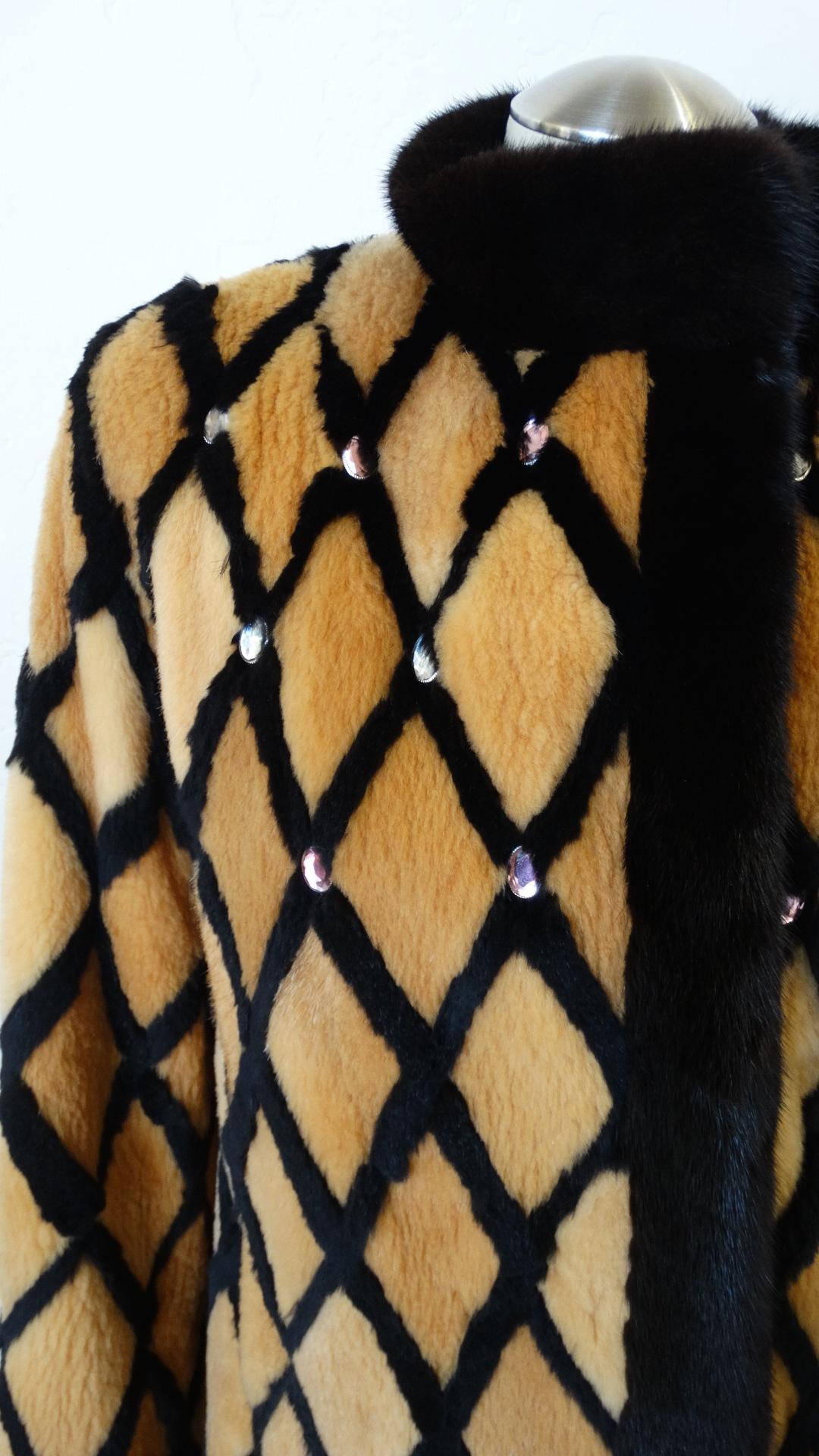 1980s Diamond Pattern Sheered Rabbit Fur Jacket  1
