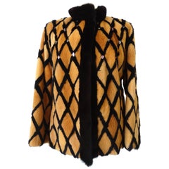 Vintage 1980s Diamond Pattern Sheered Rabbit Fur Jacket