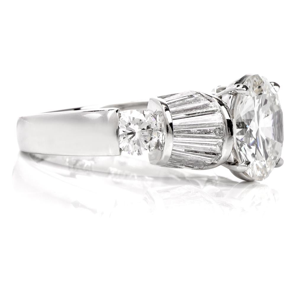 Women's 1980s Diamond Platinum Baguette Engagement Ring