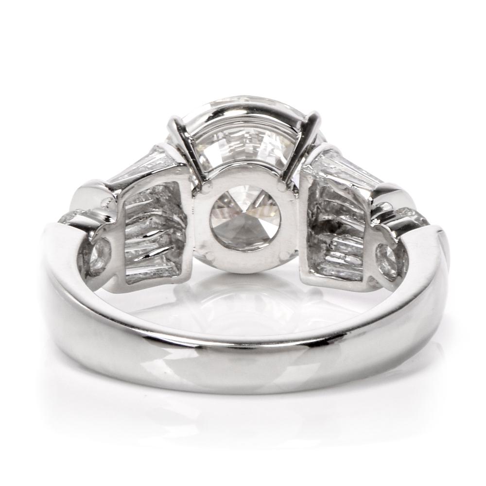 1980s Diamond Platinum Baguette Engagement Ring 1