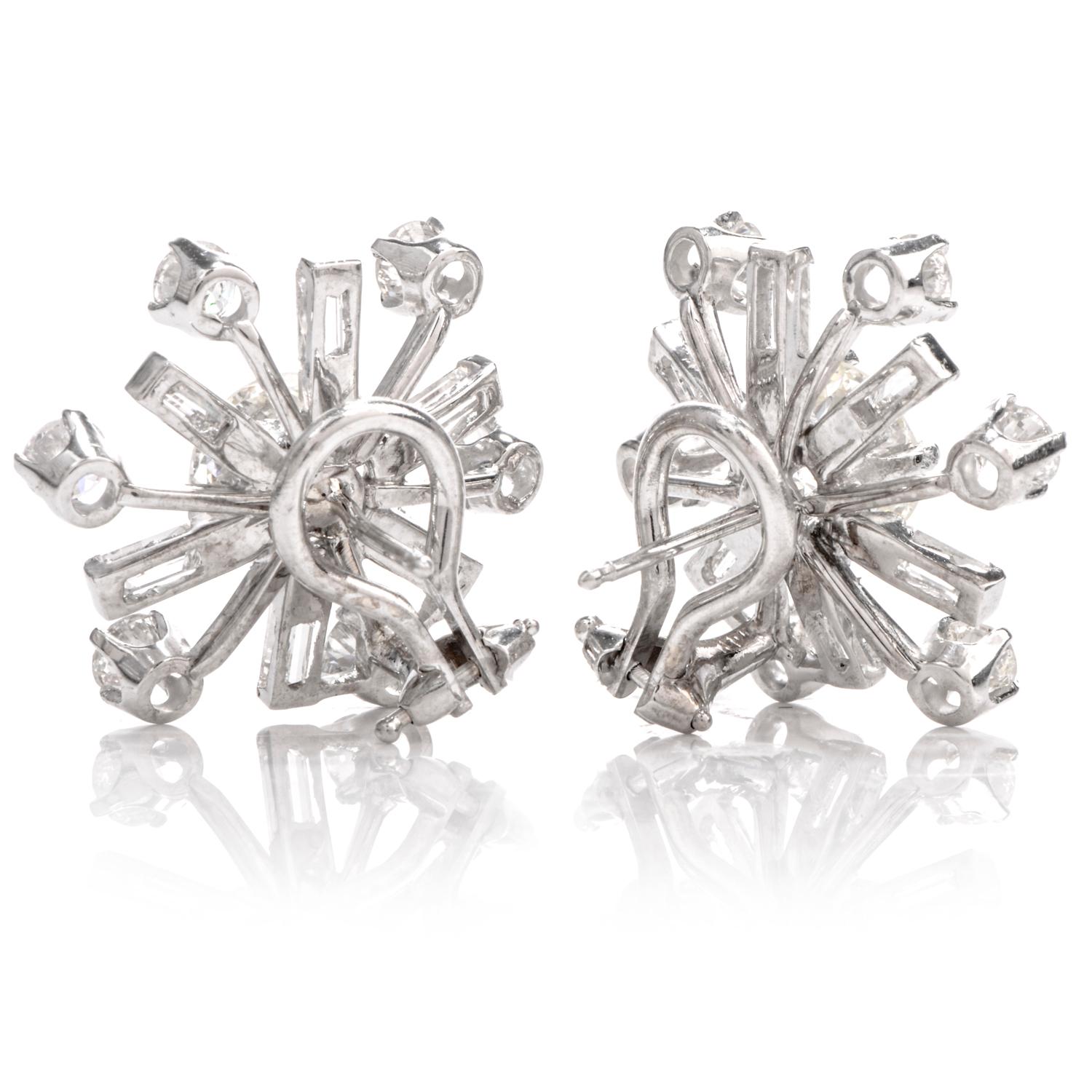 Women's 1980s Diamond Platinum Pinwheel Clip Earrings For Sale