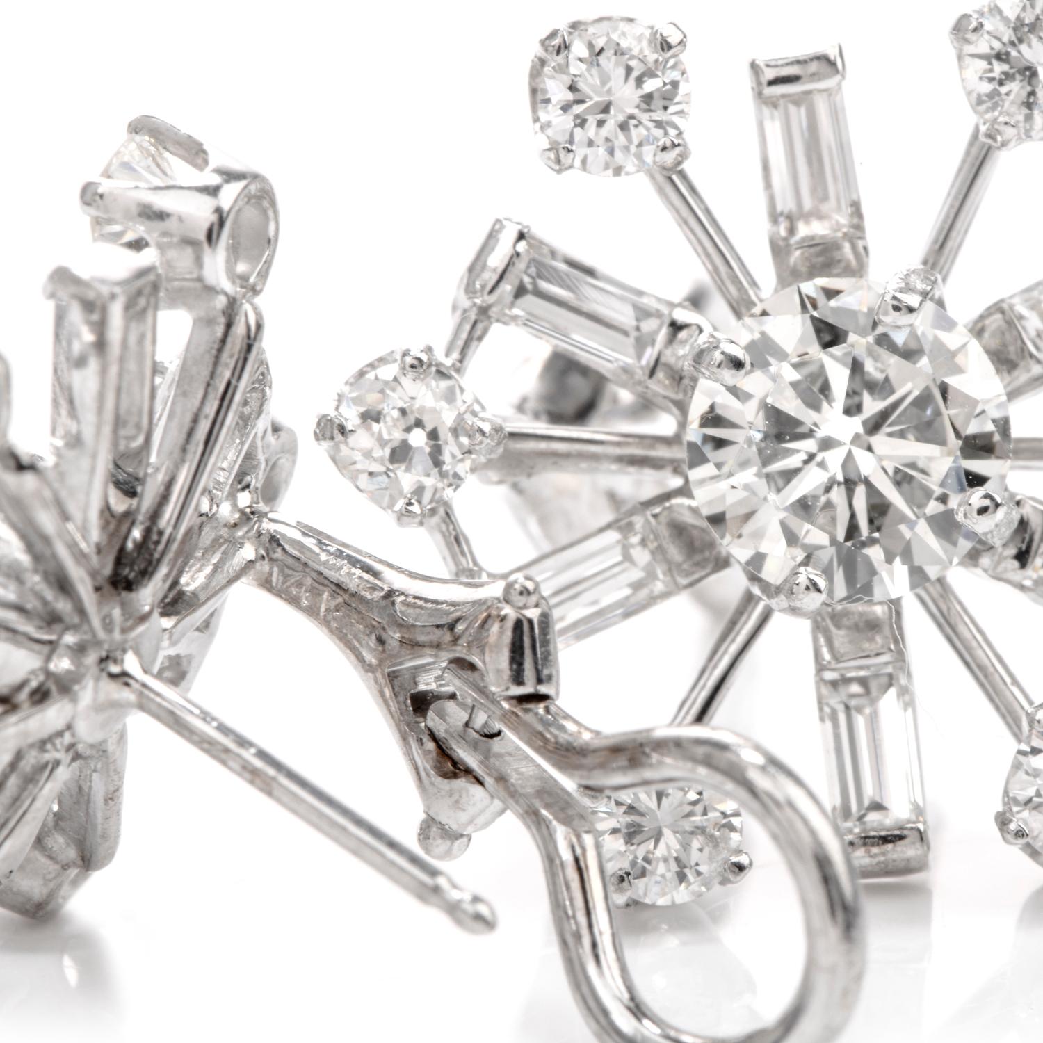 1980s Diamond Platinum Pinwheel Clip Earrings For Sale 1