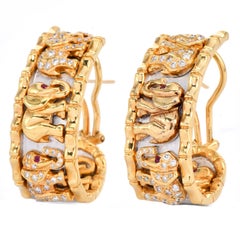 1980er Jahre Diamant Rubin 18K Elefant Statement Clip auf Ohrringe