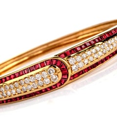 1980s Diamond Ruby 18 Karat Gold Bangle Bracelet