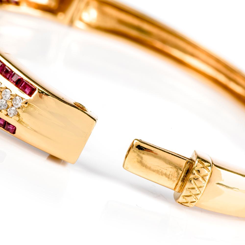 1980s Diamond Ruby 18 Karat Gold Bangle Bracelet In Excellent Condition In Miami, FL