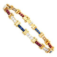 1980s Diamond Ruby Sapphire Bracelet