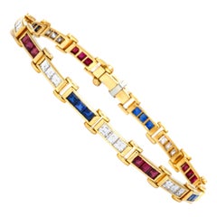 Retro 1980s Diamond Ruby Sapphire Link Bracelet