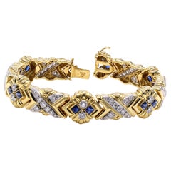 1980er Jahre Diamant-Saphir-Armband aus 18 Karat Gelbgold