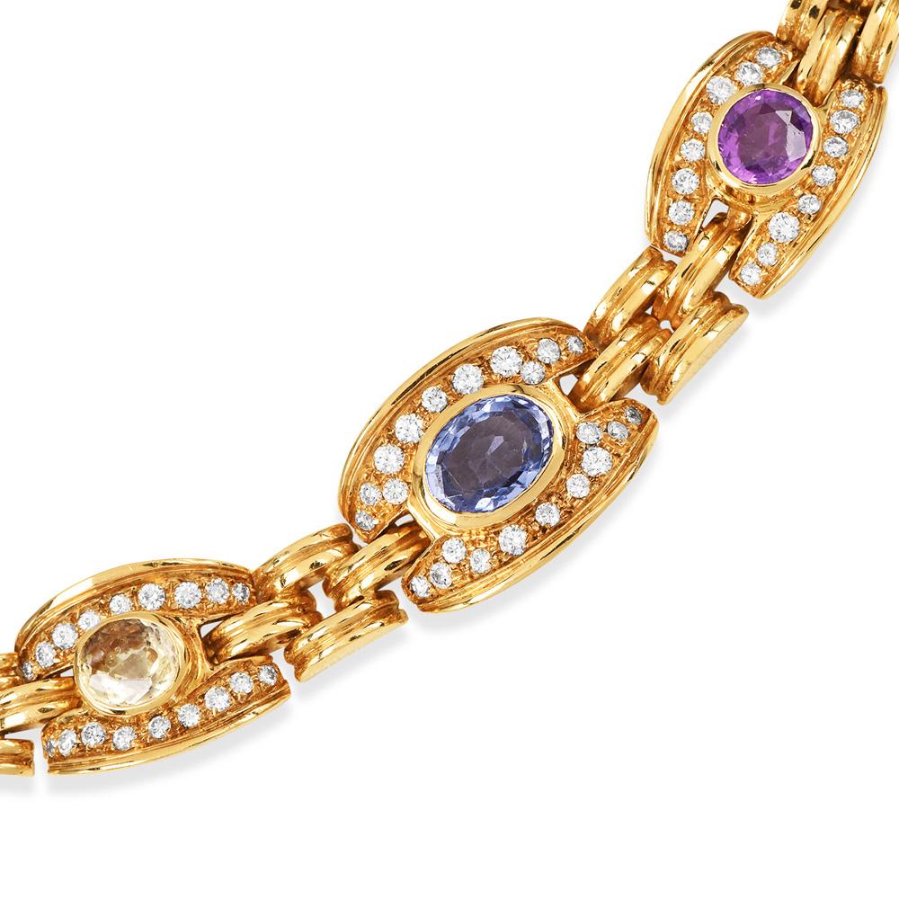 Oval Cut 1980s Diamond Sapphire 18k Gold Choker Necklace For Sale