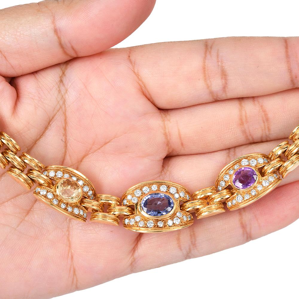 1980s Diamond Sapphire 18k Gold Choker Necklace For Sale 2