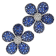 1980s Diamond Sapphire 18K White Gold Spring Flower Clip on Earrings