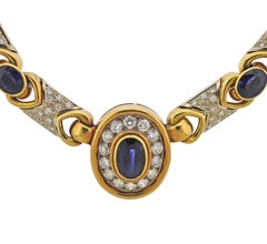 1980s Diamond Sapphire Gold Pendant Necklace