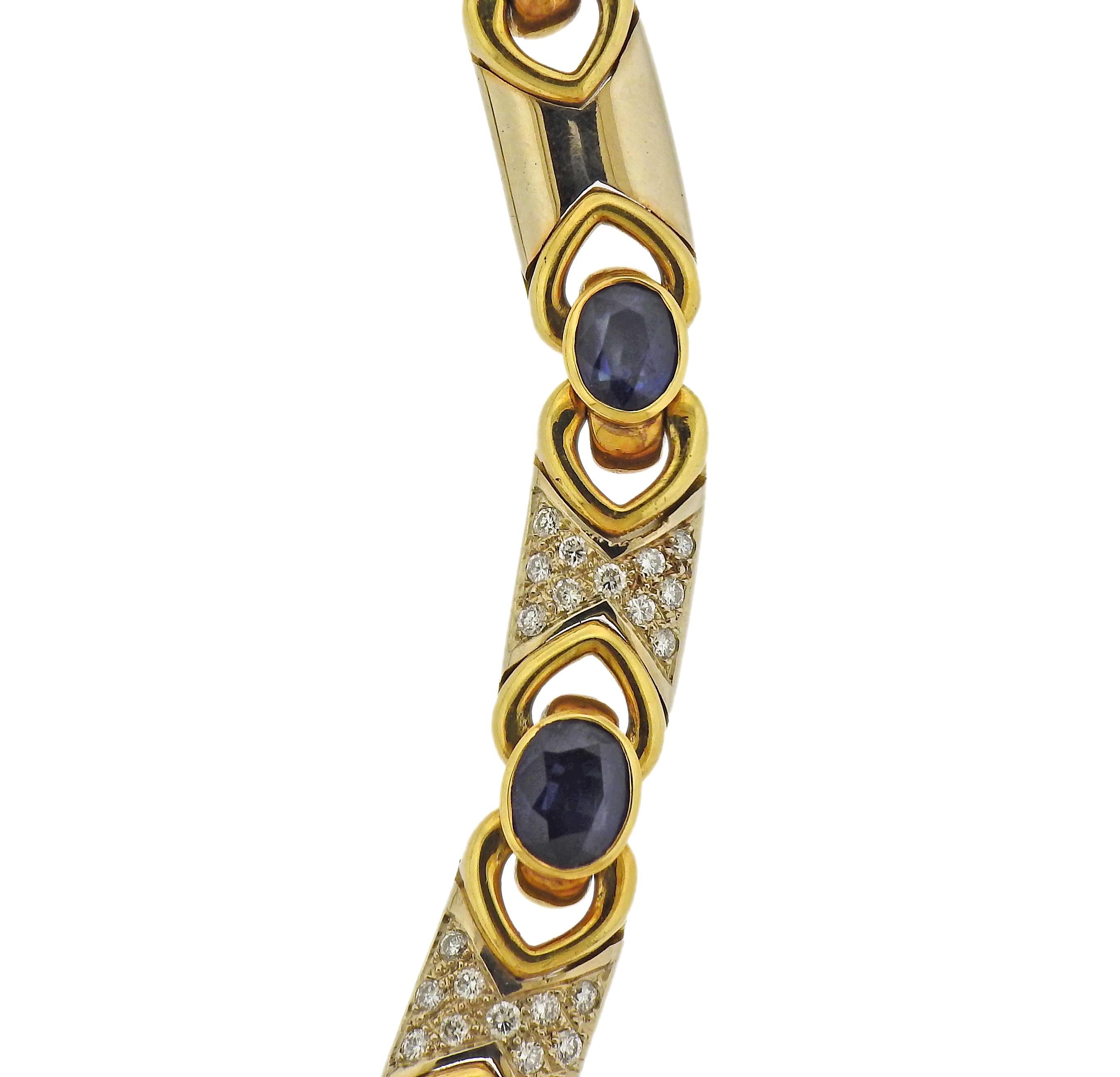 1980er Jahre Diamant-Saphir-Gold-Halskette mit Anhänger (Rundschliff) im Angebot
