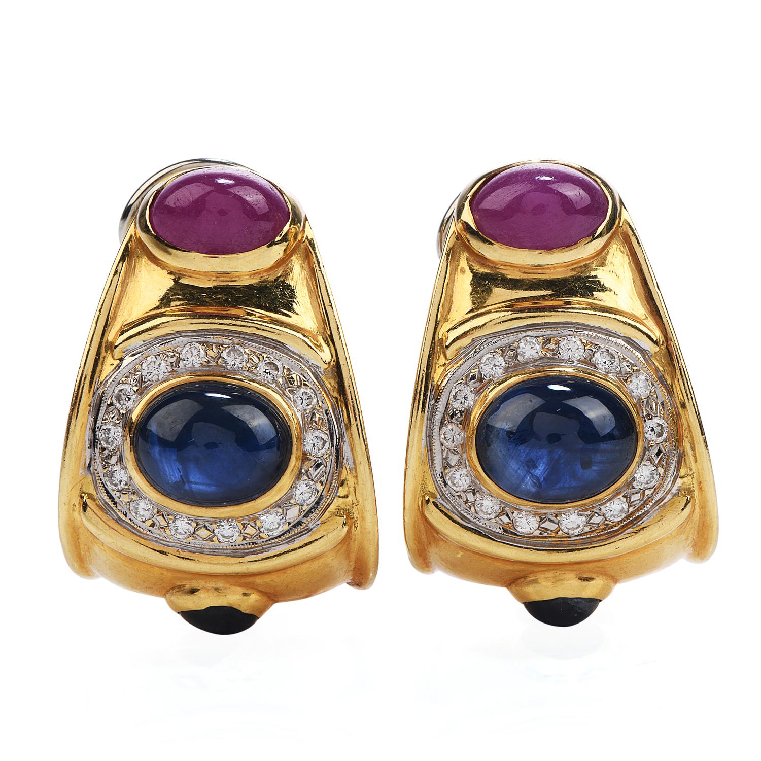 An Estate Retro late 20th Century Style Oval Shaped Accents in Clip on Earrings!

Crafted in Solid Heavy 18K Yellow Gold.

Adorning in an oval shaped there are 36 Round cut Diamonds weighing approximately 0.45 carats,

H-I color and VS clarity.

The