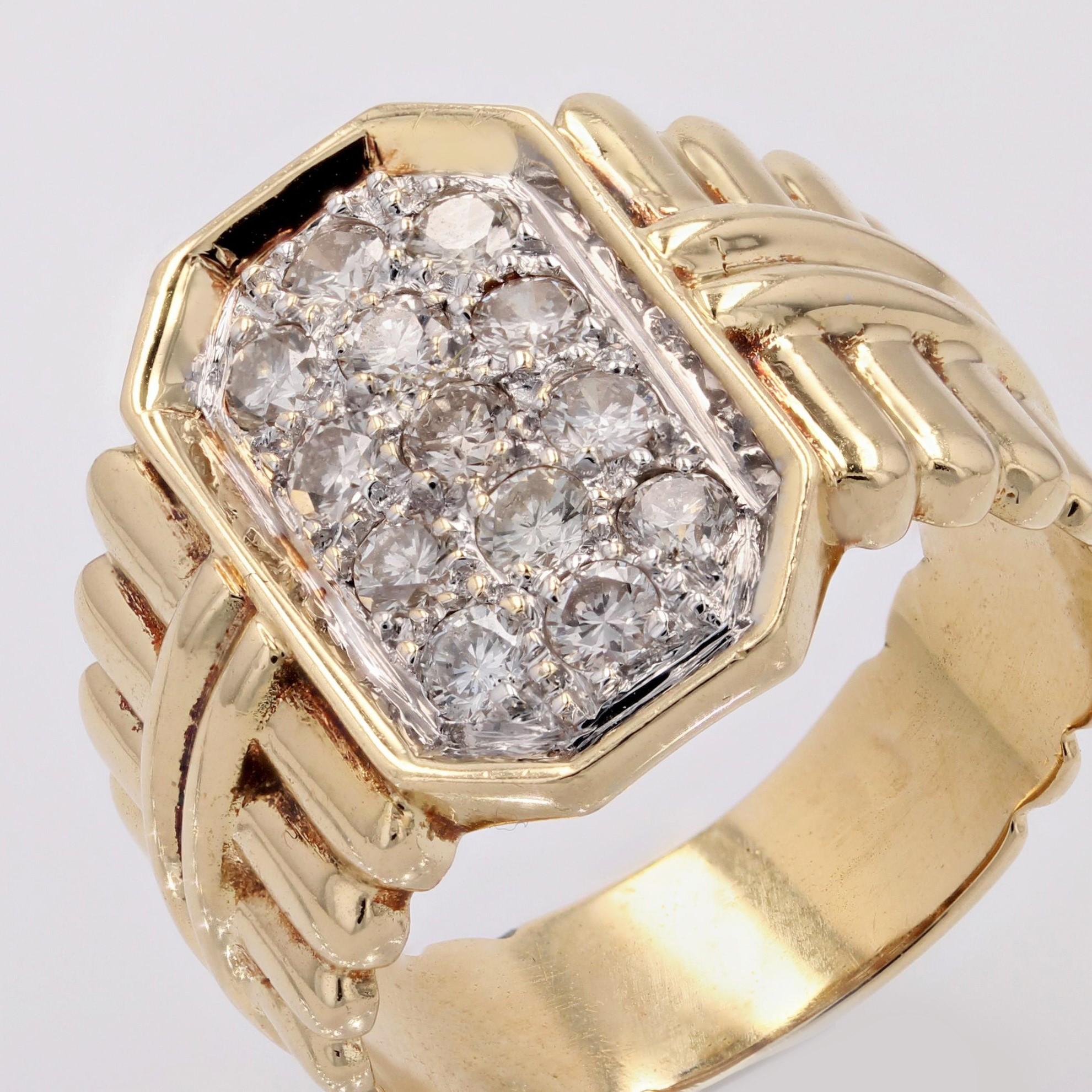 1980s Diamonds 18 Karat Yellow Gold Gadrooned Retro Ring For Sale 4