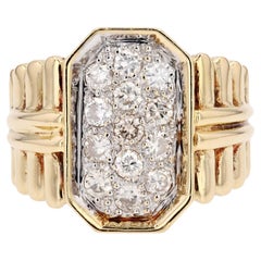 1980s Diamonds 18 Karat Yellow Gold Gadrooned Vintage Ring