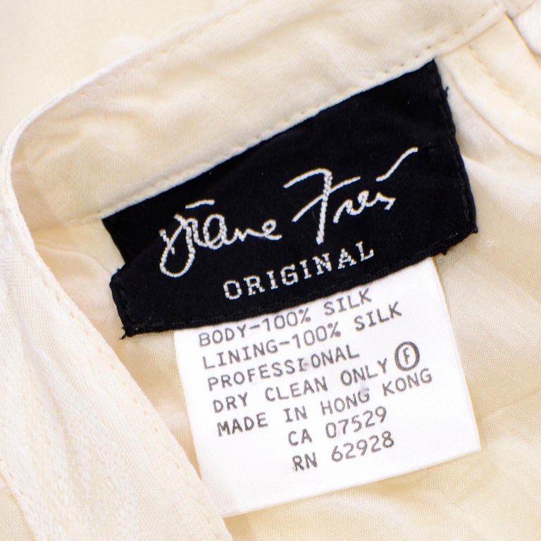 1980s Diane Freis Beaded Ivory Silk Floral Vintage Dress W Sash or Scarf For Sale 13