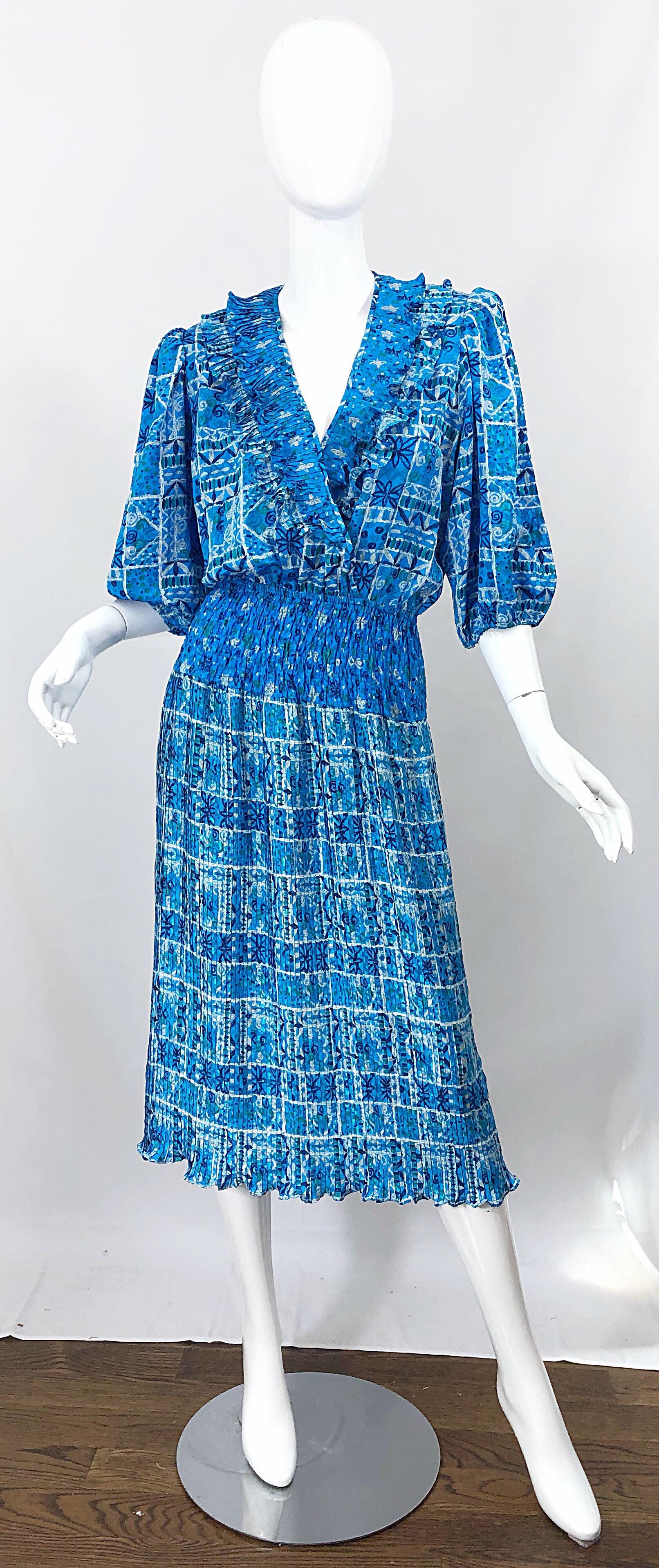 blue and white boho dress