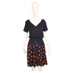 1980's DIANE VON FURSTENBERG navy blue abstract printed dress