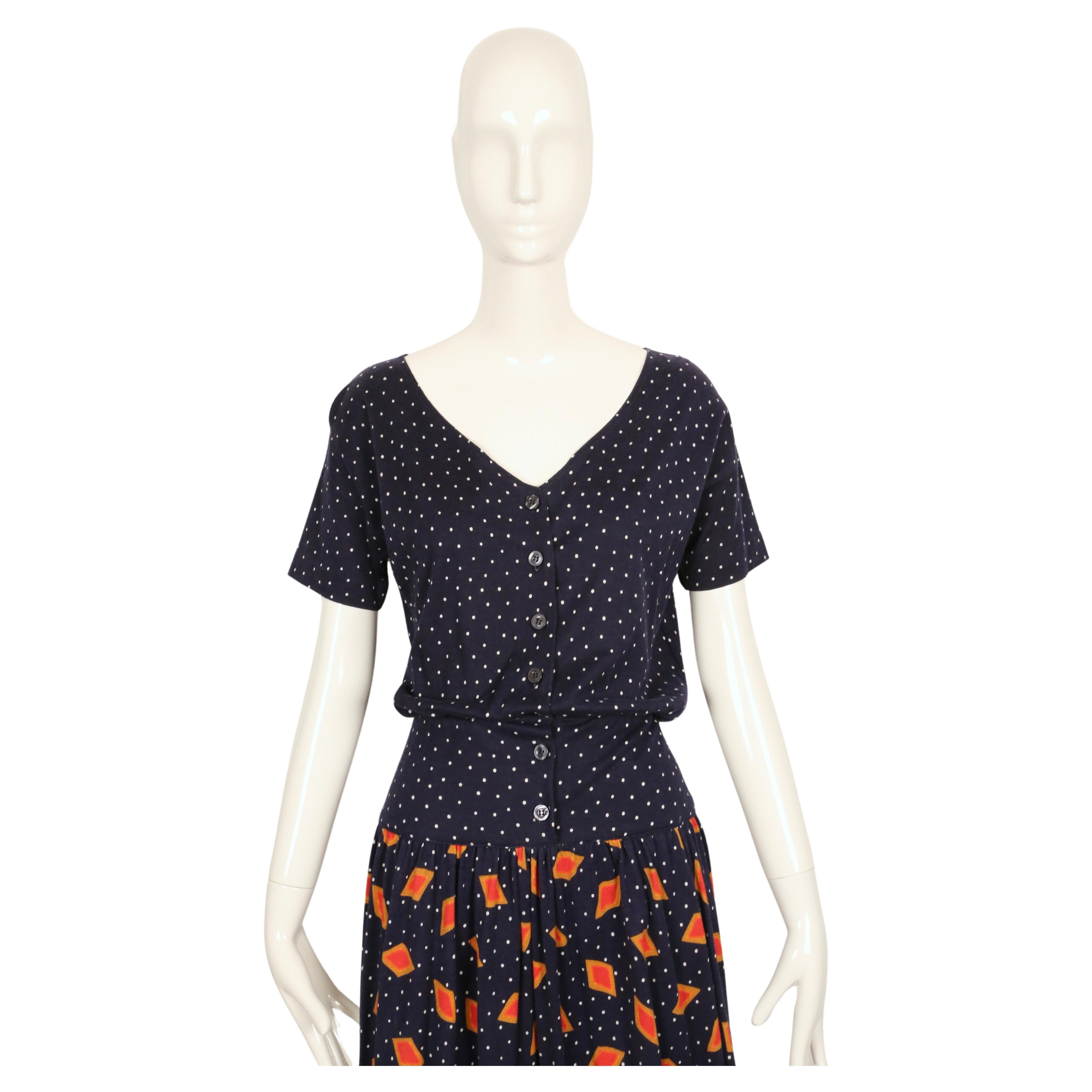 Black 1980's DIANE VON FURSTENBERG navy blue abstract printed dress For Sale