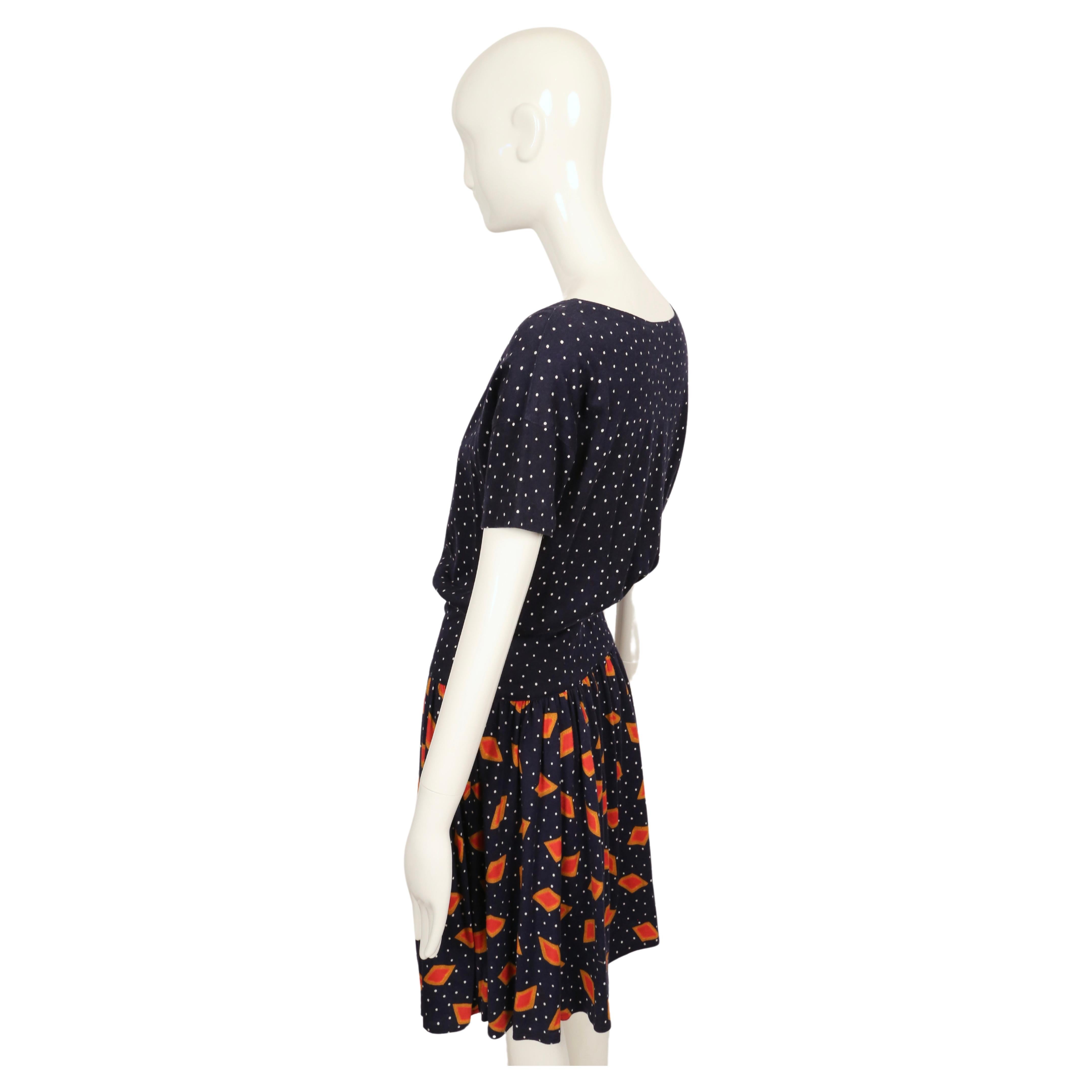 Women's 1980's DIANE VON FURSTENBERG navy blue abstract printed dress For Sale