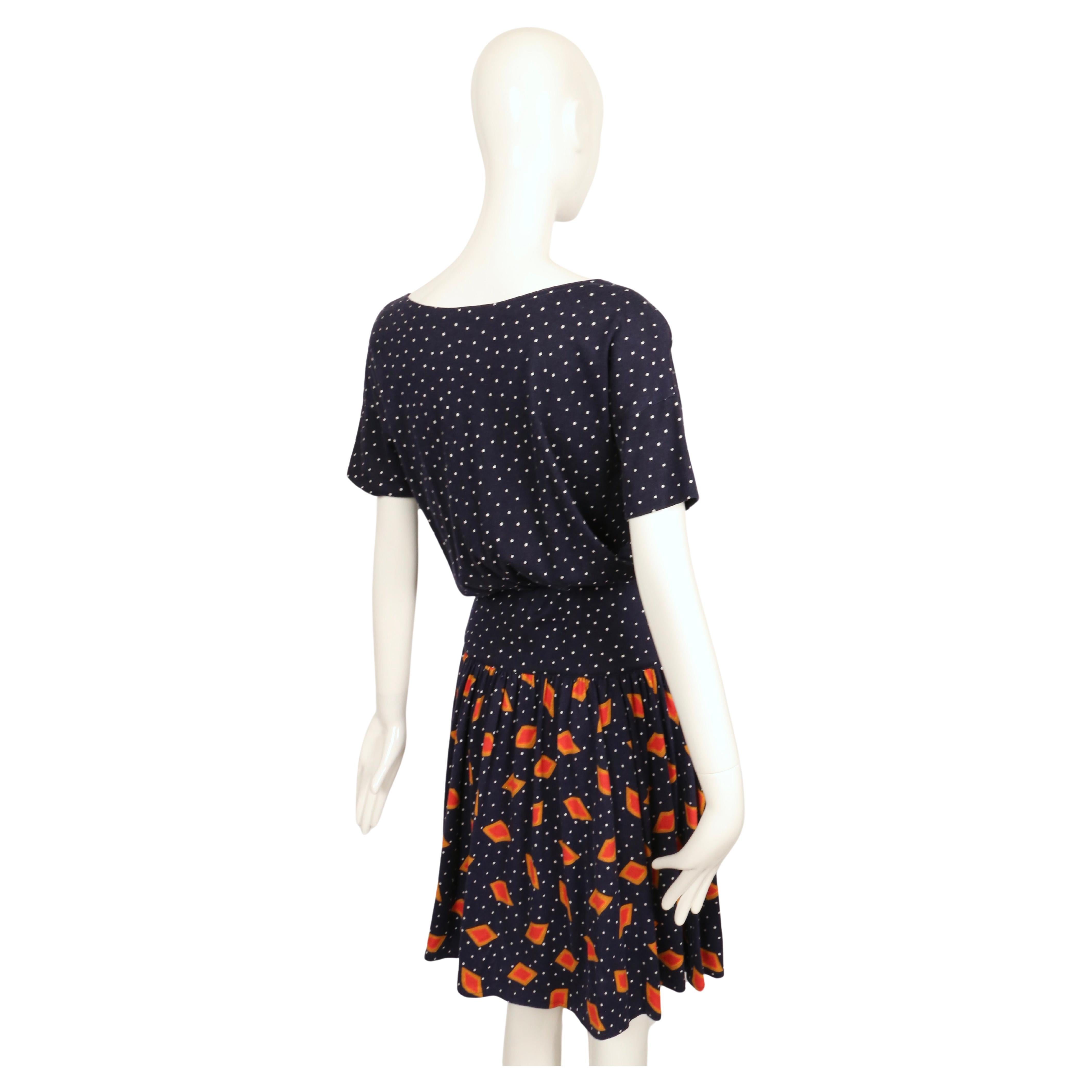 1980's DIANE VON FURSTENBERG navy blue abstract printed dress For Sale 2